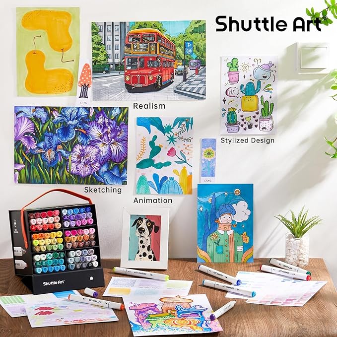 Shuttle Art 89 Colors Alcohol Markers, 88 Colors Dual Tip Art Marker Set Plus 1 Colorless Blender with Marker Case Perfect for Illustration Students Adult Coloring Sketching