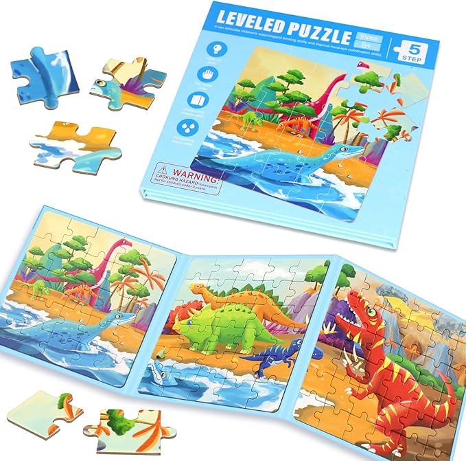 Magnetic Puzzles for Kids Ages 4-8, 3 in 1 Dinosaurs Magnet Jigsaw Puzzle Book, Toddlers Travel Puzzles Toys, Preschool Learning Toy for Kids 3-8 Year (Dinosaurs)