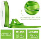 HUIHUANG Lime Green Satin Ribbon 1/2 inch X 50 Yards Continuous, Kiwi Green Double-Faced Satin Ribbon for Gift Wrapping, Bows, DIY Crafts, Flower Bouquet, Wedding Decor, Christmas Decoration
