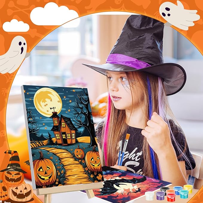 Zhanmai 12 Pack Pre Drawn Canvas for Painting Sip and Paint Kit 8" x 10" Paint Party Set Canvas Painting Pre Printed Canvases for Party Favor DIY Virtual Adult's Date Night(Halloween Pumpkin)
