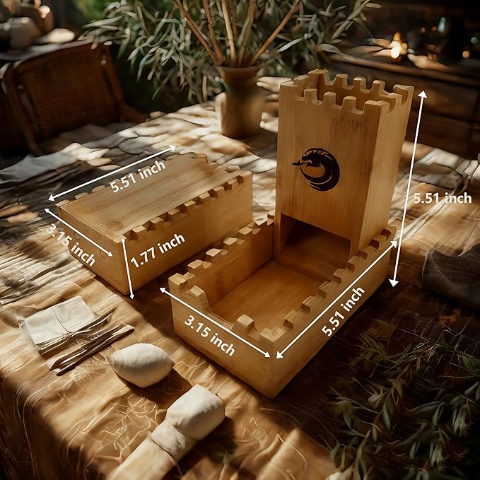 Bamboo Dice Tower DND Dice Roller, Foldable Magnetic Die Roller Castle for Dungeons and Dragons, Board Game, D&D Tabletop Game and RPG Games