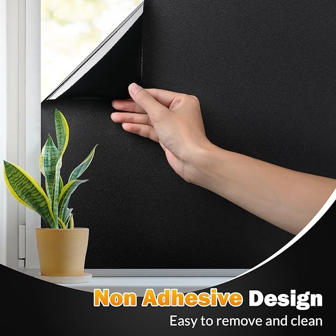 rabbitgoo Blackout Window Film, Sun Heat Blocking Privacy Cover for Glass, Removable Opaque Room Darkening Dark Black Out Window Covers Tint Shades for Home Day Sleep Light Blocker 11.8 x 157 Inches