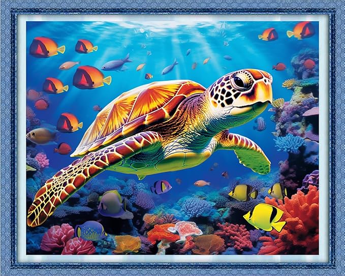 Dimxvean Stamped Cross Stitch Kits,Cross Stitch Kits for Adults Beginners,Embroidery Kits Full Range of Cross Stitch Stamped Kits Needlepoint Kits Cross Stitch Patterns-Sea Turtle 16x20 inch