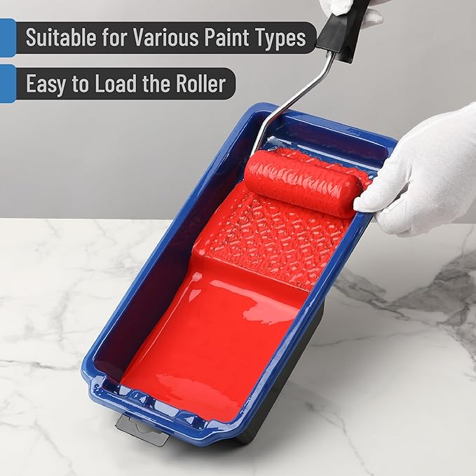 Bates- 4 Inch Paint Tray Set, 22 pcs, 1x 4 Inch Paint Roller Tray, 20x Disposable Plastic Liners & 1x Roller Frame, Black & Blue
