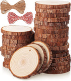 Fuyit Natural Wood Slices, 30 Pcs 3.1-3.5 Inch Unfinished Predrilled Wooden Circles Tree Slice with Hole for DIY Arts Craft Christmas Ornaments