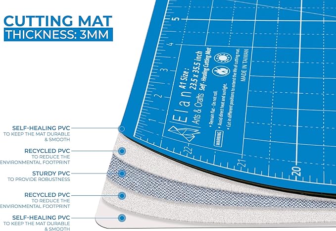 Elan Cutting Mat A4 Blue, Self Healing Cutting Mat 9x12 Inch, 5-Ply Craft Board Blue, Hobby Board for Crafts 9x12 Inch