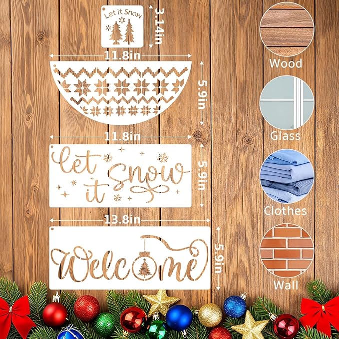 34pcs Christmas Stencils for Painting On Wood Reusable Xmas Stencils Set Holiday Templates for DIY Crafts Home Decor Art Projects