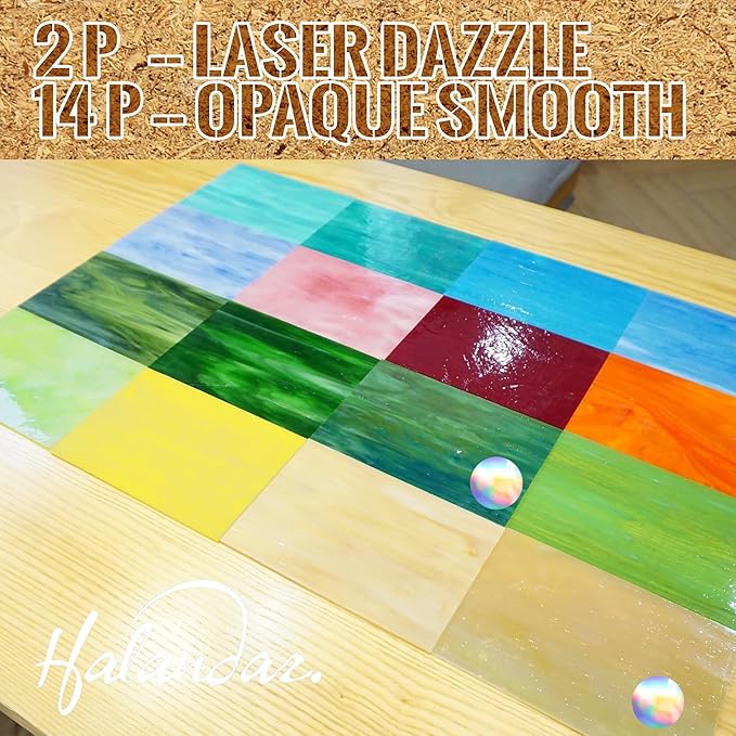 16 Sheets 4x6 in Iridescent Stained Glass Sheets, Glass Cathedral Art, Mosaic Glass, Supplies with Copper Foil Tape and Gloves for DIY (Opaque)