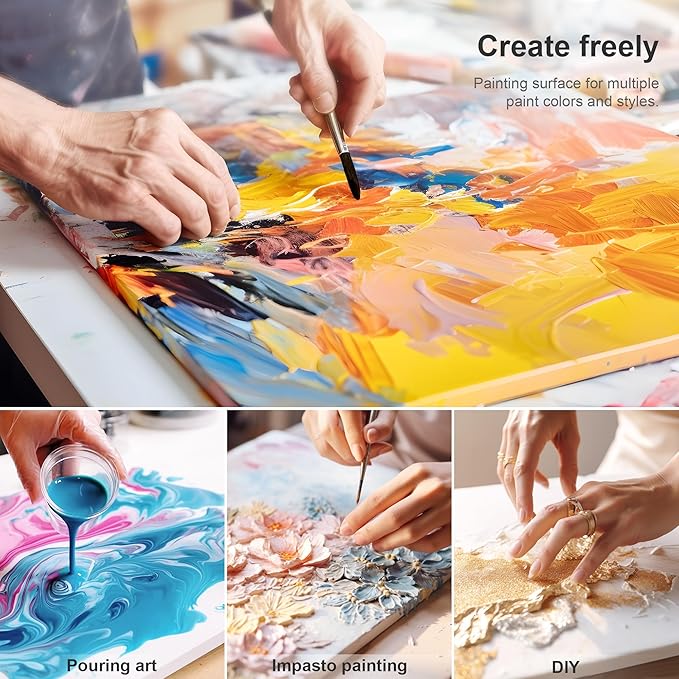 PHOENIX Long Stretched Canvas for Painting 7x14 Inch/6 Value Pack, 8 Oz Triple Primed, 5/8 Inch Profile, 100% Cotton White Blank Canvas, Rectangular Framed Canvas for Oil Acrylic & Pouring Art