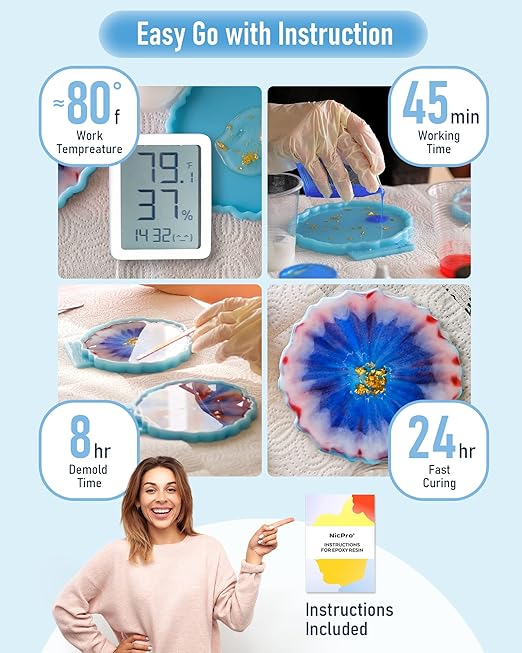 Nicpro UV Resin, 8000g Large Crystal Clear Cure Kit, No Mixing & Quick Curing Transparent Solar Activated Glue for Jewelry Making, Epoxy Resin Molds, Coating and Casting