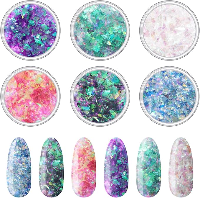 12 Boxes Mermaid Iridescent Chunky Glitter Flakes Chrome Nail Sequins Aurora Holographic Mermaid Nail Glitter Flakes Glitters Chunky Iridescent Flakes for Face Eyes Body Hair Nail Decoration