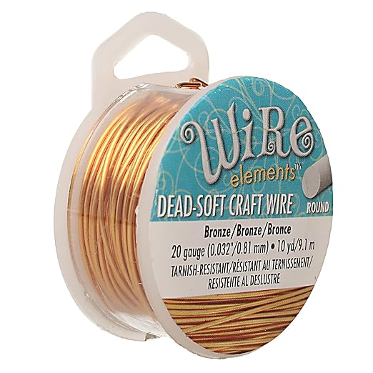 The Beadsmith Wire Elements Craft Wire – Tarnish Resistant, Soft Temper, Round, Bronze Color – 0.81mm, 20 Gauge, 10 Yard Spool – Jewelry Making, Wire Wrapping, Floral, & Other DIY Crafts