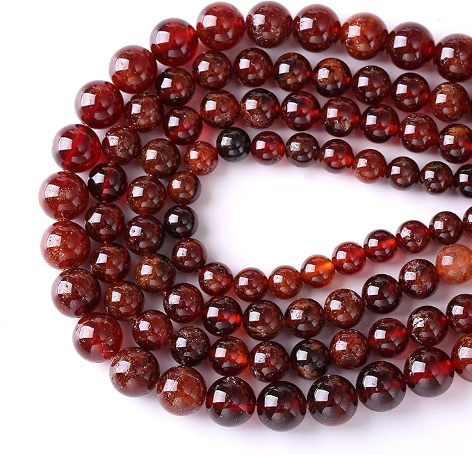 8MM 45PCS Natural Orange Garnet Beads Round Loose Beads for Jewelry Making DIY Necklace Accessories Energy Crystal Healing Power Bracelet