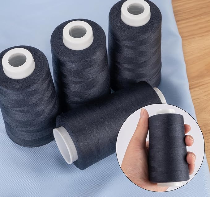 4 Pack Navy Blue Thread, 3000 Yards Denim Thread for Jeans, Polyester Sewing for Serger&Overlock, Quilting, Piecing, Sewing Machine