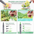 Watercolor Pens Set, 48-Color Dual Tip Paint Markers, Water-Based Coloring Markers with 1 Aquapen, 2 Colorless Blenders, 1 Black Marker, and 12-Page Pad, Paint Supply for Artists & Beginners