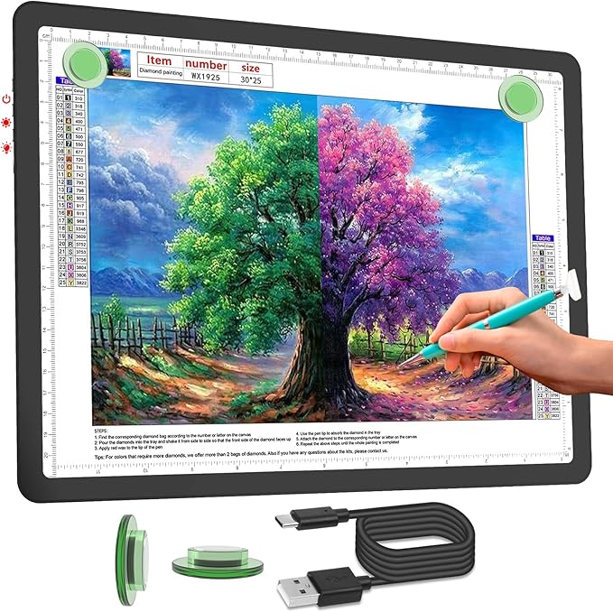 Phylosal Rechargeable A4 LED Light Pad for Diamond Painting, Ultra-Thin Magnetic Tracing Light Box for Drawing, Diamond Art Light Board with Side Button, Super Bright Light Table for Sketching (Black)