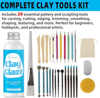 CALPALMY 100ml Gloss Air Dry Clay Glaze with 29pcs Clay Tools Kit – Clay Varnish Sealant for Surface Protection, Pottery and Sculpting Tools for Carving, Shaping, and Molding Crafts
