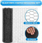 60'' x 150' Black Chicken Wire Mesh Fence, 20 Gauge Galvanized Poultry Netting and 1 inch Garden Mesh Fence Roll, Chicken Wire for Floral Arrangements/Crafts/Farm/Livestock/Pet Protection