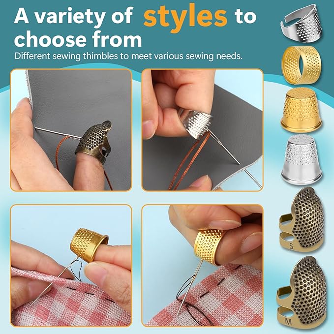 ZMAAGG Thimbles for Hand Sewing, 8 PCS Sewing Thimble Kit, Metal Finger Protectors, Thimble Ring for Hand Quilting and Embroidery