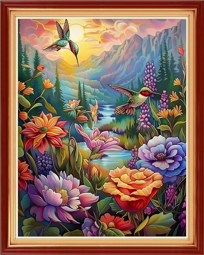 Dimensean Stamped Cross Stitch Kits Full Range of Embroidery Patterns Starter Kits for Beginners Adult or Kids DIY Cross Stitches Needlepoint Kits 11CT-Hummingbird Scenery 16x20 inch