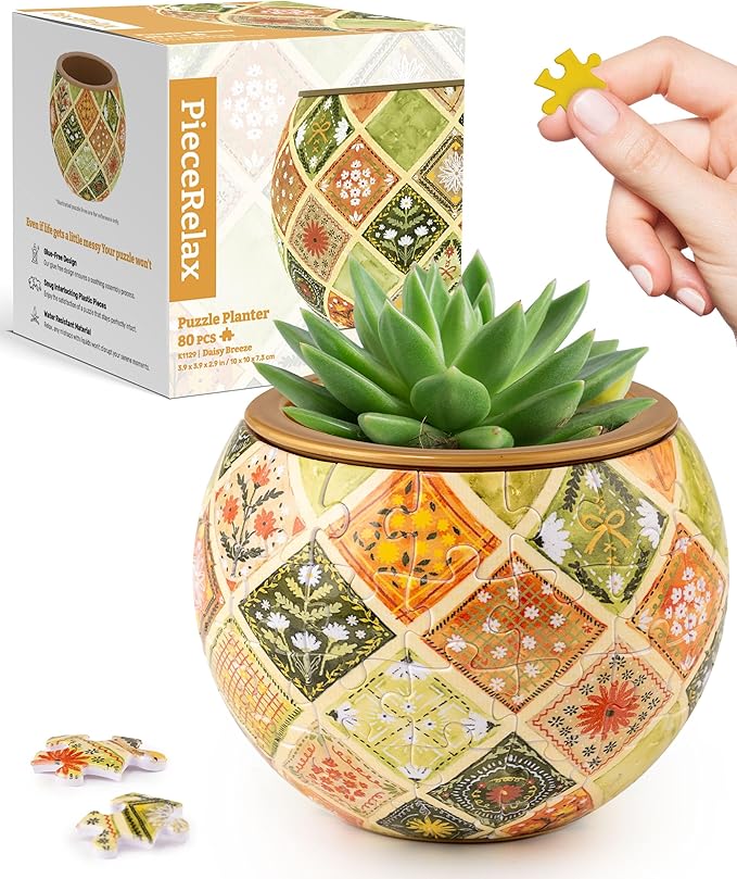 PieceRelax 3D Puzzle Planter 80 Pieces - Daisy Breeze, Home Decor Flower Pots for Indoor Cactus, Succulents Pots [K1129]