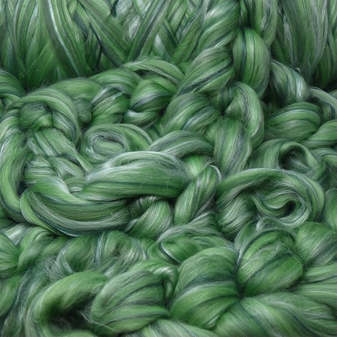 Merino Silk Luxe Tonal Designer Blend. Superfine Merino, Mulberry Silk, Tussah Silk. Top Roving for Spinning or Felting. Velvet Moss 1oz
