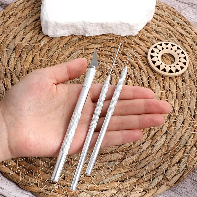 3 in 1 Clay Needle Tools Sculpting Ceramics, Wire Texture Pottery Clay Tool Kit Brush Tools Pottery Craft Tool Carving Knife and Needle, Ceramic & Pottery-Tool Includes Sculpture Feather Pin