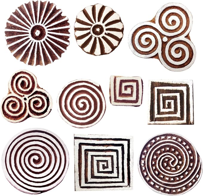 Royal Kraft Wooden Stamps for Block Printing on Saree Border, Textile, Clay, Pottery, Tattoo (Set of 10) MXtag0008