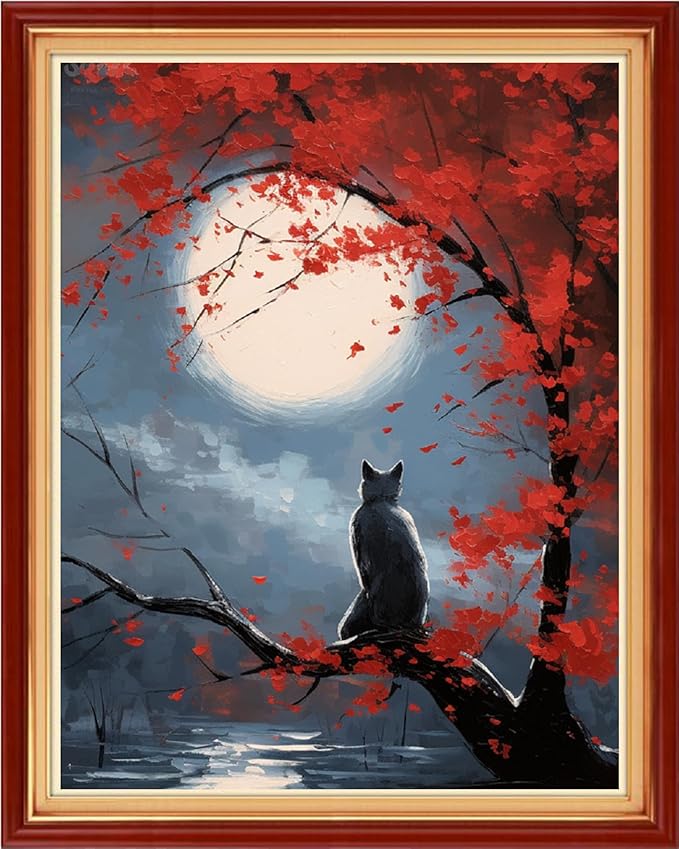 Foxhool Beginners Cross Stitch Kits Stamped Full Range of Embroidery Kits for Adults DIY Cross Stitches kit Embroidery Patterns for Needlepoint kit-Cats Admiring Moon 16x20 inch