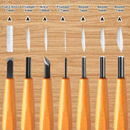 Lasnten 7 Pcs Wood Pumpkin Carving Tools Set Linoleum Hand Wood Knife Chisels Flat V-shaped Half Round Angled Gouge Carving Kit for DIY Linocut Printmaking Woodblock