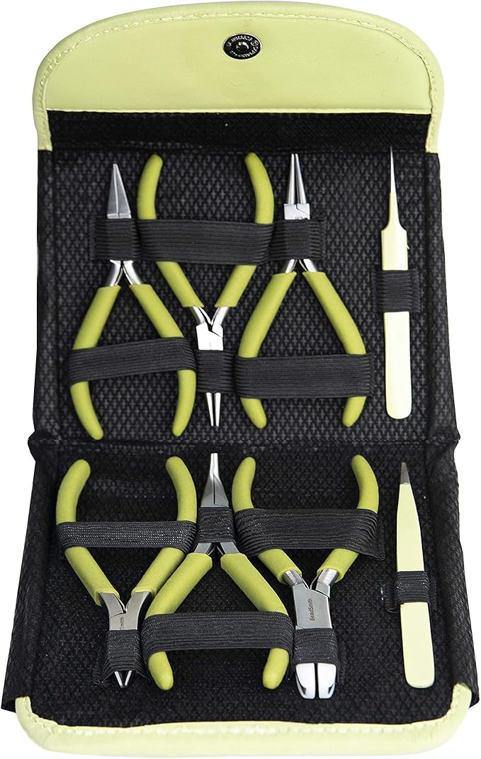 The Beadsmith Fashion Color Pliers – Set of 8 Slimline Color-Coordinated Tools – Matching Clutch in Light Olive – Jewelry Making Supply Kit to Create Necklaces, Bracelets, Earrings & More