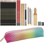 Heshengping 26 Pack Sketching Set Drawing Pencils Kit Art Supplies Include Graphite Charcoal Professional Pencils Set Cute Portable case for Artists Adults Beginners Artist