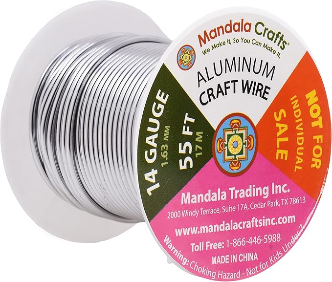 Mandala Crafts 14 Gauge Anodized Aluminum Craft Wire for Jewelry Making – 330 FT Colored Flexible Silver Copper Light Gold Gray Gold Red Wire - Bendable for Bonsai Armature Crafting Sculpting
