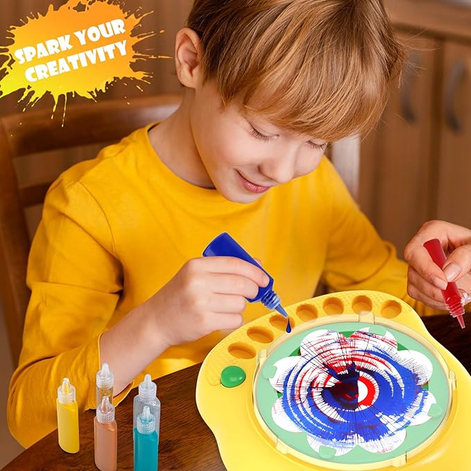 Hewaurorion Paint Spin Art Machine Kit for Kids, Arts & Crafts Painting Spinner Toys Kits Sets for Boys & Girls Ages 6 7 8 9 Year Old Yellow