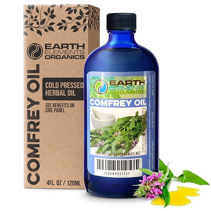 Comfrey Oil Raw with Sunflower Oil, Infused, Pressed Herbal Remedy, Support for Bruises, Sore Muscles, and Healthy Skin, Organic Skincare for All Skin Types - 4 fl oz