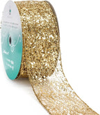 CT CRAFT LLC Sparkling Glitter Mesh Wired Ribbon 2.5" x 20 Yards Gold for Christmas Home Decor Bow Gift Wrapping DIY Crafts Wreath