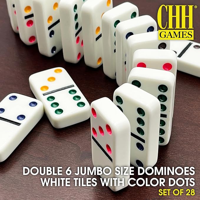 CHH 2322 Double 6 Jumbo Dominoes with Color Dot, 8.25-inch Length