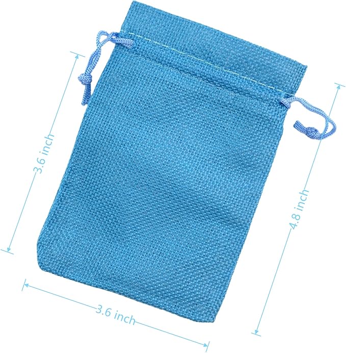 Palmhomee Pack Of 25 Burlap Gift Bags with Drawstring Linen Jewelry Pouches Wedding Hessian Jute Bags for Birthday Jewelry and Treat Pouches Party Wedding Favors Gift Art and DIY Craft   (3.6x4.8 Inch, Ocean Blue)