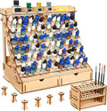 Paint Organizer with Brush Holder – 105-Bottle Holder with 6 Miniature Stands – Brush and Paint Storage for Miniature Painting