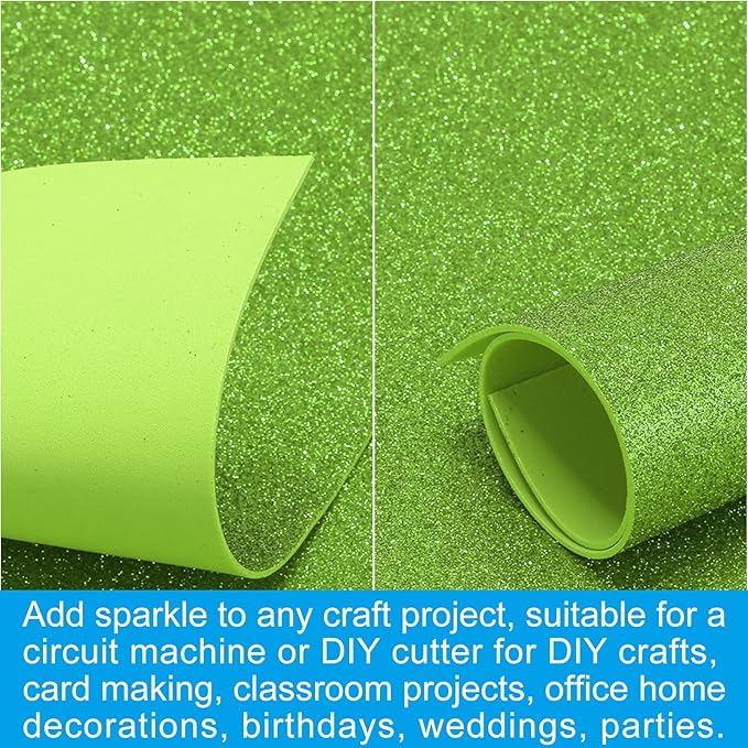 PATIKIL 2mm(1/10") Thick Non Adhesive Glitter Foam Sheet 16x24inch(40x60cm) Light Green, EVA Shiny Foam Board for Craft, 6 Pcs