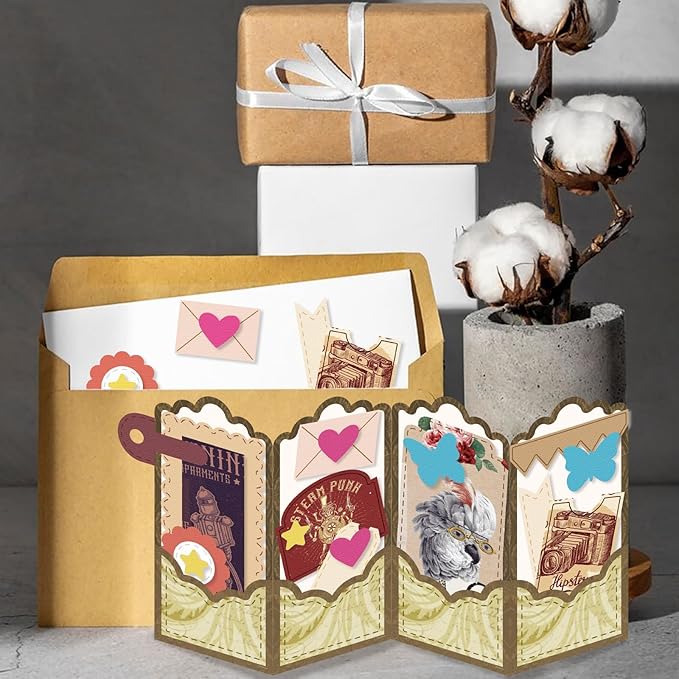2PCS Folding Greeting Card Cutting Dies Metal Die Cuts for Card Making Label Embossing Template Dies Folding Frame Background Die Cuts Paper Craft DIY Template for Birthday Album Gift Decor