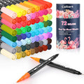 Caliart 72 Colors Double Tip Brush Pens Art Markers, Artist Fine & Brush Pen Coloring Markers for Adult Book Cards Drawing Craft Kit Teacher Office Supplies