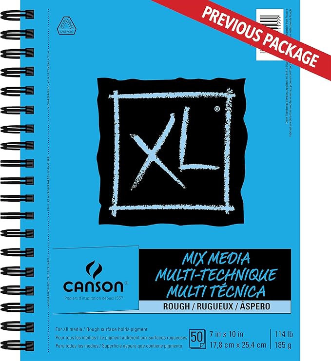Canson XL Series Mixed Media Pad, Rough Texture, Side Wire, 7x10 inches, 50 Sheets – Heavyweight Art Paper for Watercolor, Gouache, Marker, Painting, Drawing, Sketching