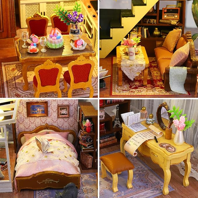 Spilay Dollhouse DIY Miniature Wooden Furniture Kit,Mini Handmade Big Castle Model,1:24 Scale Creative Doll House Toys for Adult Gift