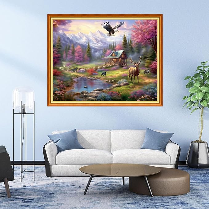 DMCVIVR Stamped Cross Stitch Kits for Adults Beginners Embroidery Kits 11CT Needlepoint Kits Cross Stitch Patterns Embroidery Patterns&Forest Landscape 16x20 inch
