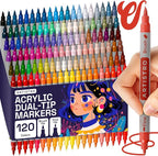 ARTISTRO 120 Dual Tip Brush + Fine Acrylic Paint Markers - Easy for All Ages & Levels Paint Pens for Fabric, Rock, Glass, DIY - Halloween Pumpkin Painting Kit, Art Supplies, Christmas Gift