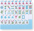 Chinese Mahjong Game Set 146 Qulity Mahjong Blue Tiles 1.4-inch Chinese Mahjong Game Set with Blue Printed Carrying Bag
