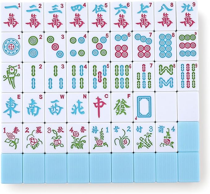 Chinese Mahjong Game Set 146 Qulity Mahjong Blue Tiles 1.4-inch Chinese Mahjong Game Set with Blue Printed Carrying Bag