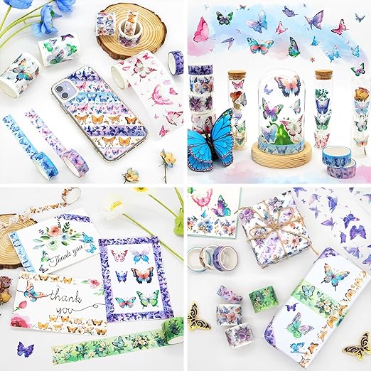 Washi Tape Set 12 Rolls - Over 700 PCS Butterfly Stickers, Washi Tape Stickers for Scrapbooking Supplies, Bullet Journaling Supplies, Junk Journal, DIY Crafts Art