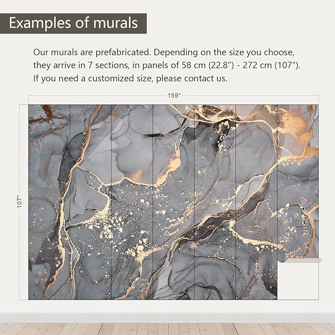 AFZEVEB-Gray and Gold Marble Wallpaper Wall murals for Bedroom 159"x107"(Not Peel and Stick)